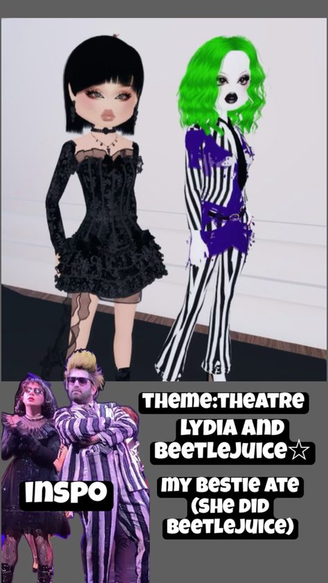 dti theme: theatre (beetlejuice musical) Musical Dress, Beetlejuice Musical, Theatre Dress, Musical Theme, Aesthetic Roblox Royale High Outfits, Beetlejuice, Dress To Impress, Musical