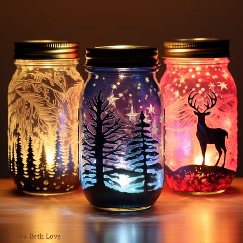 Painted Mason Jars Diy, Candle Jars Crafts, Jar Projects, Mason Jar Luminaries, Painting Glass Jars, Recycled Jars, Fall Mason Jars, Mason Jar Projects, Glass Bottle Diy