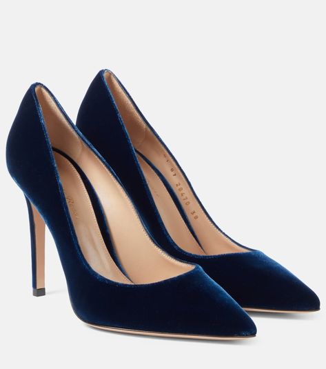 Gianvito 105 velvet pumps in blue - Gianvito Rossi | Mytheresa Mytheresa Shoes, Velvet Pumps, Mid Heels Pumps, Rossi Shoes, Mid Heel Sandals, Blue Accessories, Blue Pumps, Fancy Shoes, Evening Shoes