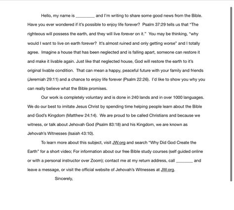 JW witnessing letter writing template. To use with the new “Enjoy Life Forever” brochure. Jw Letter Writing Samples Enjoy Life Forever, Jw Enjoy Life Forever, Enjoy Life Forever Jw, Jw Convention Invitation Letter 2023, Enjoy Life Forever Jw Letter, Jw Letters Writing Ideas, Letters Writing Ideas, Letter Writing Drawing, Jw Letter Writing Samples