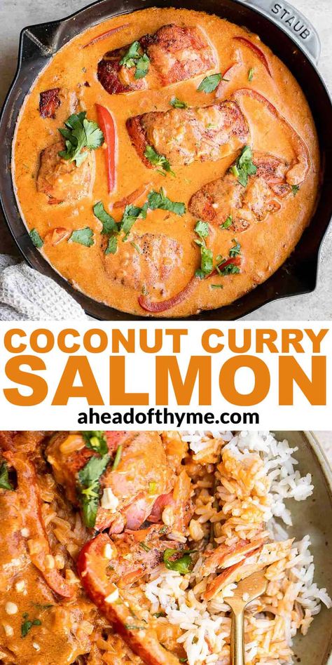 Coconut Curry Salmon Coconut Dill Salmon, Gluten Free Dairy Free Thai Recipes, Thai Basil Salmon, Thai Curry Salmon, Salmon In Coconut Milk, Dairy Free Seafood Recipes, Thai Salmon Recipes, Gluten Free Seafood Recipes, Salmon Curry Recipes Coconut Milk