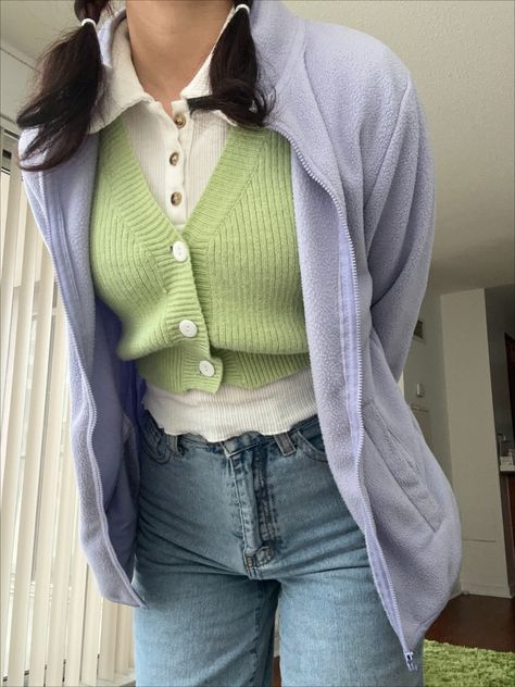 Blue Cottagecore Outfit, Colorful Academia Outfit, Light Academia Blue, Pastel Academia Aesthetic, Pastel Academia Outfit, Green And Purple Outfit, Purple Academia, Enby Outfits, Avengers Dr