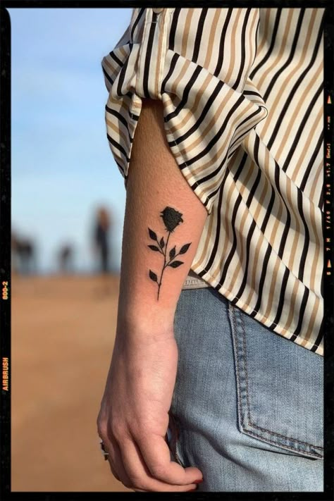 Black Rose Wrist Tattoo, Solid Rose Tattoo, Simple Black Rose Tattoo, Solid Black Rose Tattoo, Small Black Flower Tattoo, Small Black Rose Tattoo, Black Rose Tattoo Meaning, Rose Tattoo Black, Black Flowers Tattoo