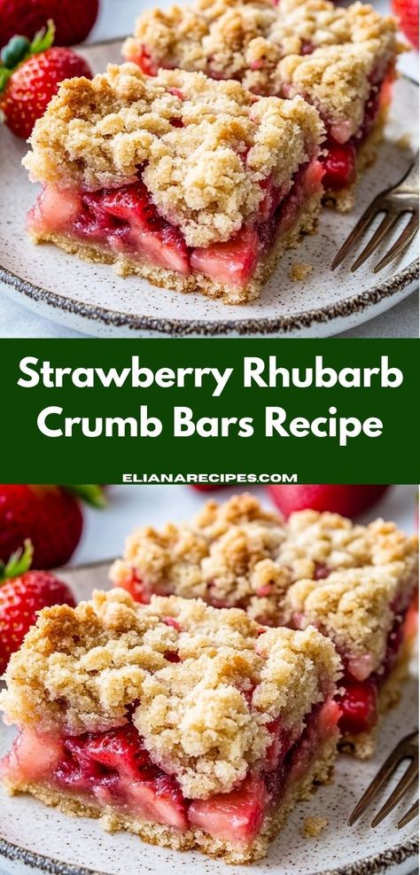 Craving a summer-inspired dessert? Our Strawberry Rhubarb Crumb Bars are a must-try! This simple dessert recipe highlights the delicious blend of strawberries and rhubarb, making it an ideal choice for picnics and gatherings. Crumb Dessert, Rhubarb Ideas, Strawberry Rhubarb Bars, Dessert Spring, Strawberry Rhubarb Recipes, Rhubarb Bars, Almond Flour Crust, Dessert Strawberry, Dessert Squares