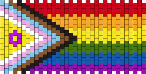 Kandi Flat Panel Pattern, Pride Flag Kandi Pattern, Kandi Panel, Pride Kandi, Kandi Mask Patterns, Rave Kandi Ideas, Beaded Hats, Kandi Mask, Progress Pride Flag