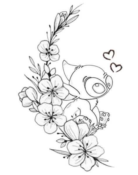 Lilo And Stitch Tattoo Ideas, Tattoo Prep, Lilo And Stitch Flower, Disney Stitch Tattoo, Lilo And Stitch Tattoo, Blue Ink Tattoos, Flower Tattoo Stencils, Ohana Tattoo, Disney Sleeve Tattoos