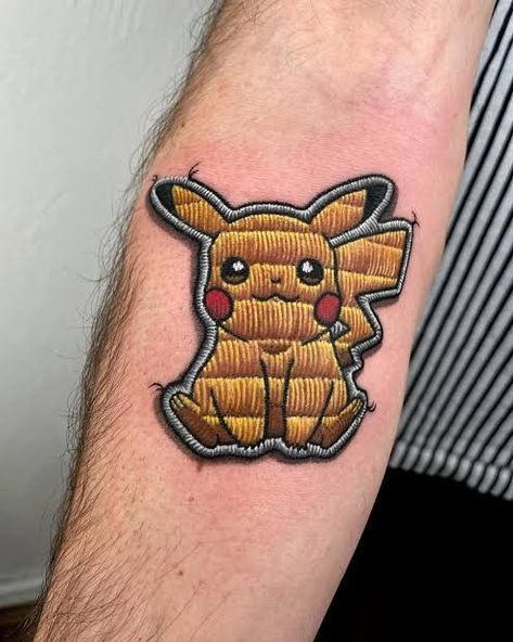 Pikachu Tattoo Design, 3d Tattoo Ideas, Portrait Tattoo Design, Tattoo School, Patch Tattoo, Best 3d Tattoos, Pikachu Tattoo, Nerdy Tattoos, Father Tattoos