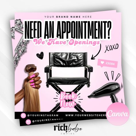 Appointment flyer, Need an appointment, Hair flyer, Hair bundles flyer, hair bookings, book now flyer, bookings flyer, Canva template. Hair Poster Design Ideas, Hair Deals Flyer, Hair Business Flyer, Hairstylist Flyer Ideas, Canva Flyer Ideas, Hair Flyers Ideas, Hair Poster Design, Hair Logo Design, Hair Poster