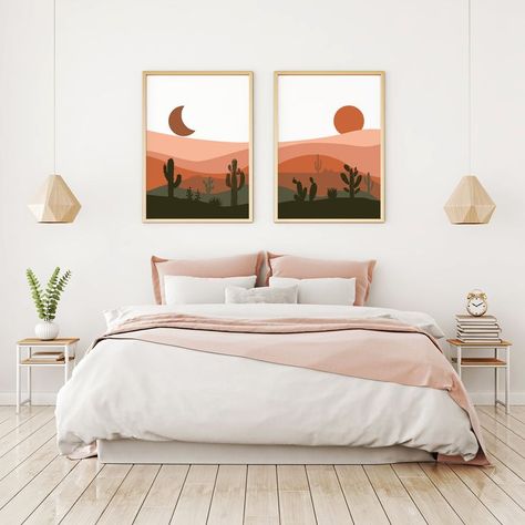 Desert Bedroom, Mid Century Modern Bedroom Decor, Desert Print, Modern Desert, Cactus Wall, Southwestern Decor, Mid Century Modern Bedroom, Cactus Wall Art, Desert Art