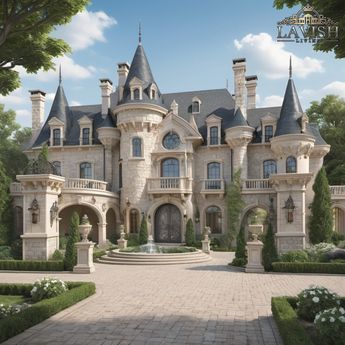 House With French Windows, House That Looks Like A Castle, Castle Like Homes, Palace Exterior Design, Modern French Chateau Interiors, French Chateau Inspired Homes, French Chateau Aesthetic, French House Design, Castle House Modern