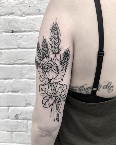 Rosehip Tattoo Design, Bread And Roses Tattoo, Prairie Rose Tattoo, Bundle Of Wheat Tattoo, Wild Prairie Rose Tattoo, Iowa Wild Rose Tattoo, Wheat Tattoo, Bread And Roses, Feminist Tattoo