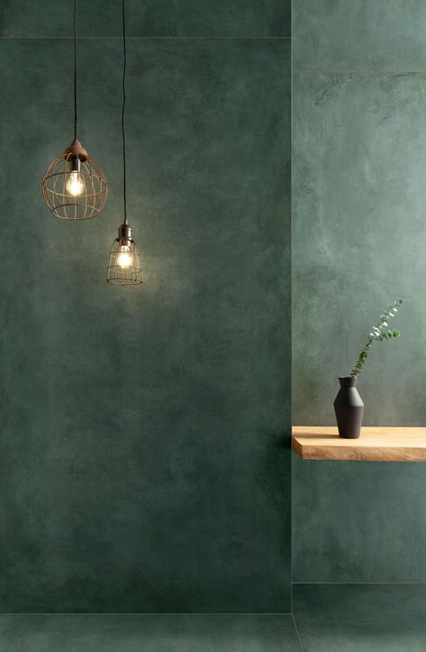 Patina Plate | Tubądzin Microcement Walls, Faux Painting Walls, Limewash Walls, Dark Green Bathrooms, Venetian Plaster Walls, Small Room Design Bedroom, Wall Texture Design, Tv Room Design, Salon Suites