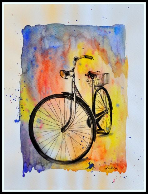 Easy Watercolor Painting Ideas, Watercolor Painting Ideas For Beginners, Bicycle Drawing, Easy Watercolor Painting, Watercolor Painting Ideas, Watercolor Painting For Beginners, Art Tutor, Riding A Bicycle, Painting Ideas For Beginners