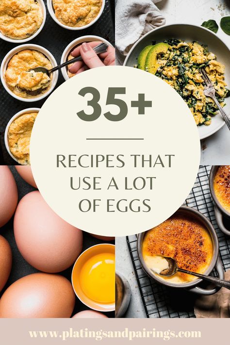 If you have a surplus of eggs on hand and you're looking for some recipes to use them up, here are 35+ delicious recipes that use a lot of eggs! A Lot Of Eggs Recipe, What To Do With Eggs Recipes, Too Many Eggs Recipe, Recipe To Use Up Eggs, Recipes For Lots Of Eggs, Recipe With Lots Of Eggs, What To Do With A Lot Of Eggs, Eggs For Supper Recipes, Fresh Egg Recipes