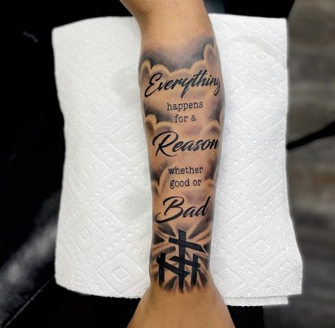 Men Tattoo Half Sleeve, Arm Tattoo Men Bible Verse, Mens Black Tattoos, Nice Forearm Tattoos For Men, Tattoo Ideas For Men Outer Forearm, Tattoo Ideas For Men First Time, Tatoos Men Fore Arm, Tattoo Ideas About Moms, Time Quotes Tattoo