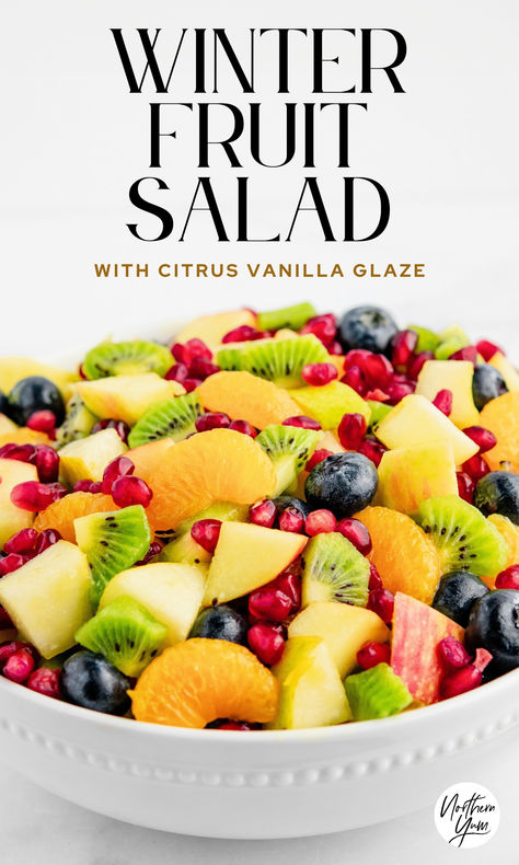 Winter Fruit Salad Fruit Salad Winter Holidays, Winter Fruit Salad With Lemon Poppy Seed, Fruit Salad With Pears, Fruits By Season, Fruit Salad For Christmas Brunch, Xmas Fruit Salad, Aip Fruit Salad, Fruit Dishes For Brunch, Easy Winter Fruit Salad