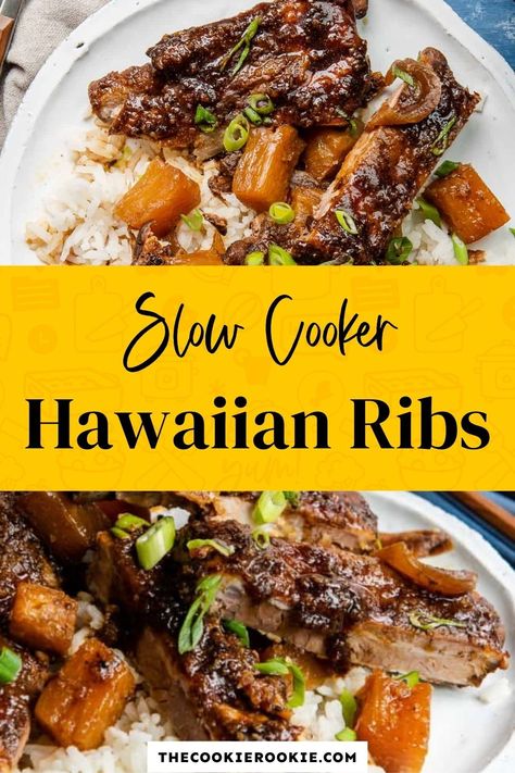 Pineapple Teriyaki Slow Cooker Ribs, Asian Ribs Crockpot, Hawaiian Ribs Crockpot, Slow Cooker Hawaiian Ribs, Crockpot Recipes Hawaiian, Pineapple Spare Ribs Recipe, Hawaiian Short Ribs Recipes, Pineapple Ribs Recipe, Maui Ribs Recipe