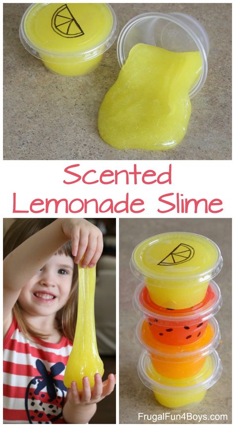 How to Make Scented Lemonade Slime - Frugal Fun For Boys and Girls Lemonade Craft For Preschool, Lemonade Activity For Preschool, Lemonade Stand Craft, Preschool Lemonade Activities, Lemonade Day Kindergarten, Lemonade Art Preschool, Lemonade Crafts For Toddlers, Lemonade Day At School, Preschool Lemonade Theme