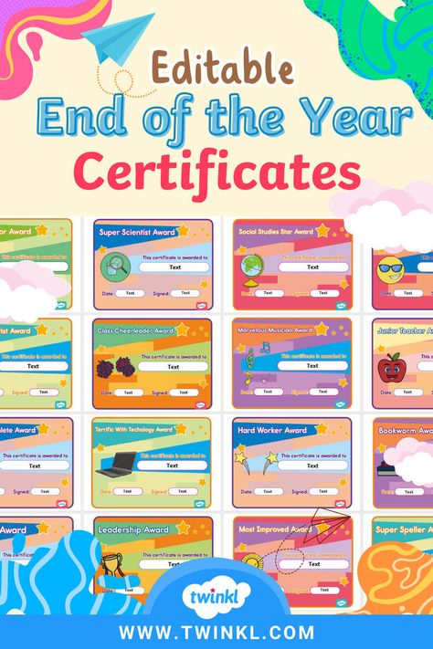 Printable & Editable End of the Year Certificates End Of Year Certificates Student Awards, End Of Year Certificates, Memory Activities, Student Of The Week, Celebrating Success, School Certificates, Student Achievement, Student Awards, End Of School Year