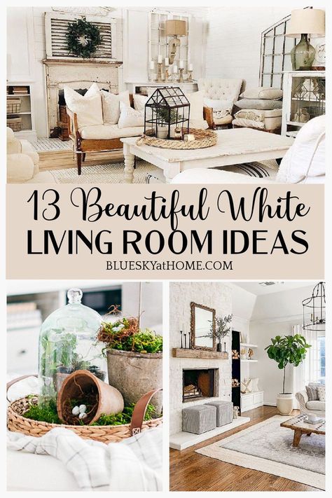 Off White Furniture Living Room, White Farmhouse Family Room, How To Style A White Couch, Cozy Off White Living Room, White Farmhouse Sofa, White And Tan Living Room Decor, Living Room Paint Color Ideas With White Fireplace, White And Pine Living Room, White Painted Living Rooms