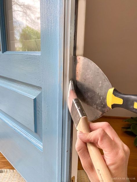 Painting Inside Front Door, Inside Of Front Door, Front Door Step, Painted Exterior Doors, House Painting Tips, Front Door Paint, Front Door Steps, Painting Hacks, New Front Door