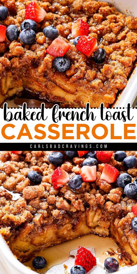 Your Christmas brunch menu ideas won't be complete without this overnight french toast casserole! Finished with a brown sugar pecan topping, this is the BEST French Toast Bake. This baked french toast is also a perfect holiday breakfast recipe for a crowd! Frenchtoastcasserole Easy, Breakfast Ideas Easy Quick, Easy Baked French Toast, Quick French Toast, Easy French Toast Bake, Baked French Toast Casserole, French Toast Bake Recipe, French Toast Casserole Overnight, Breakfast Ideas Easy