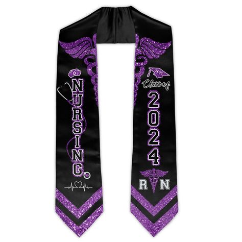 PRICES MAY VARY. HIGH-QUALITY MATERIALS:Our stoles are made of high-quality smooth satin, adding a touch of elegance and sophistication to your graduation attire.Tips: The glitter pattern is printed on the graduation stole, not actually real glitter！ PERFECT SIZE: This Stole is 6 inches Wide by 72 inches Long and Fits All Graduates.our unisex adult graduation stole is the perfect length to drape over your shoulders and showcase your achievement. MAKE A STATEMENT: As a school nurse or nursing gra Graduation Stole Ideas College, Graduation Attire, Pinning Ceremony, Nursing School Graduation, Glitter Pattern, Graduation Stole, Nurse Graduation Gift, Branded Scarves, School Nurse