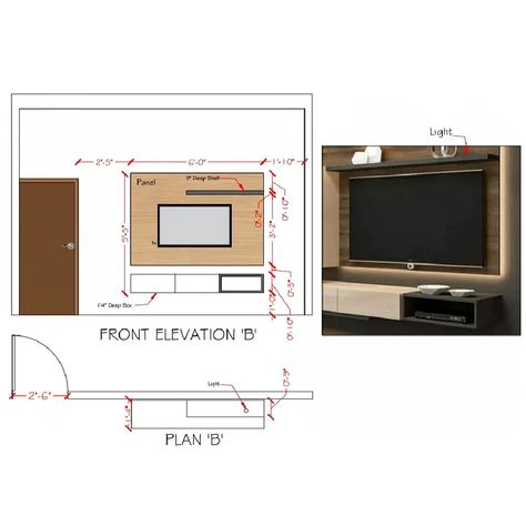 Tv Unit Working Drawing, Tv Unit Drawing, Tv Unit Elevation, Wall Elevation, Small Tv Unit, Bedroom Tv Wall, Tv Unit Design Modern, Elevation Drawing, Unit Design