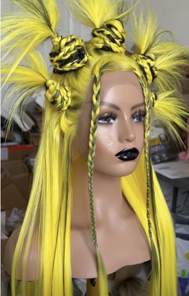 Braided Hairstyles Creative, Rave Wigs, Funky Braided Hairstyles, Braiding Hair Ideas, Punk Updo Hairstyles, Crazy Wigs, Drag Hairstyles, Creative Hair Styles, Unusual Hairstyles