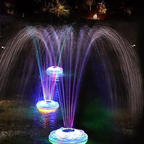 Above Ground Pool Fountains Waterfall, Diy Pool Fountain Waterfalls, Pool Fountain Ideas Diy, Floating Lights In Pool, Above Ground Pool Fountain, Above Ground Pool Lighting Ideas, Pool Sprinkler, Zoe Land, Pool Grotto