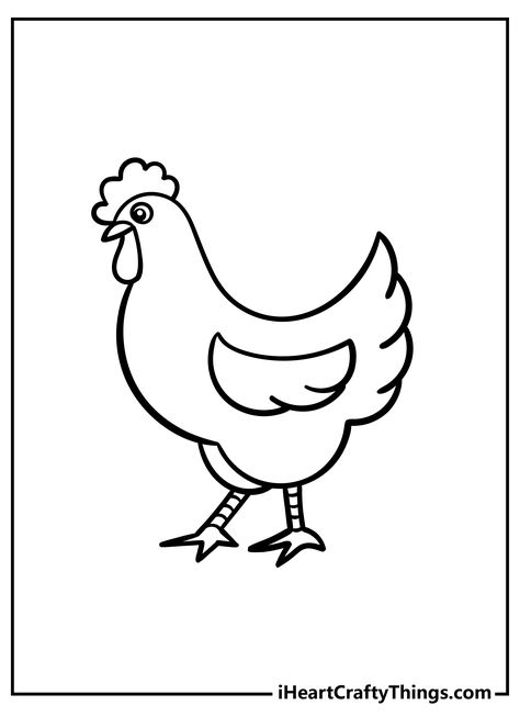 Chicken Cute Drawing, Chicken Template, Chicken Outline, Printable Farm Animals, Farm Animals Coloring Pages, Scary Coloring Pages, Chicken Coloring Pages, Animals Coloring Pages For Kids, Worksheet Coloring