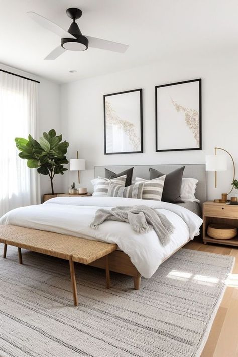 Magnolia Guest Bedroom Ideas, Light Bedroom Ideas, Rug Size For King Bed, Modern Guest Bedroom, Simple Bed Designs, Minimalist Bedroom Decor, Bedroom Refresh, Simple Bedroom, Modern Bed