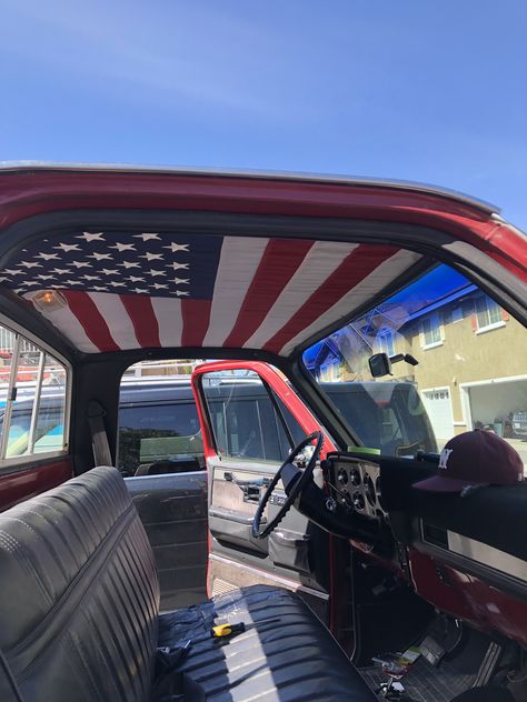 Changed out the roof lining in my 1983 Chevy Stepside Inside Truck Ideas, Square Body Chevy Interior, Squarebody Chevy Interior, Chevy Trucks Aesthetic, Chevy Square Body Trucks Interior, Single Cab Truck Interior Ideas, Country Truck Interior, Interior Truck Ideas, Old Truck Interior Ideas