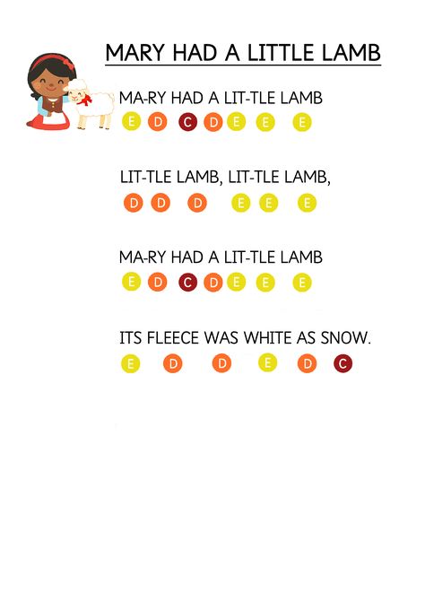 Mary Had a Little Lamb - Easy Piano Music Sheet for Toddlers. How to teach young children to play music keyboard using coloured stickers. Boomwhacker Music Sheet, Mary Had A Little Lamb Piano, Easy Boomwhacker Songs, Baby Einstein Piano Sheet Music, Piano Music For Kids, Kids Xylophone, Piano Music With Letters, Easy Piano Music, Piano Songs For Beginners