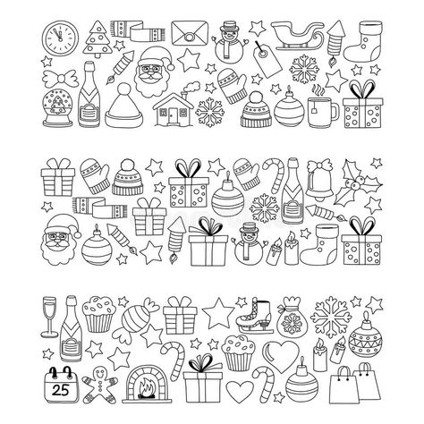 Doodle vector icons Merry christmas and happy new year stock illustration New Year Doodle, Bullet Journal Christmas, Happy New Year Vector, Doodle Vector, Birthday Party Background, Bullet Planner, Christmas Doodles, Doodle Inspiration, Doodle Coloring