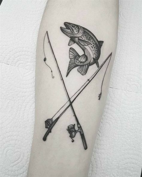 Fishing Rod Tattoo, Fishing Pole Tattoo, Fisherman Tattoo, Bass Fishing Tattoo, Fishing Tattoos, Fly Fishing Tattoo, Fishing Tattoo, Bow Tattoo Designs, Bow Tattoo