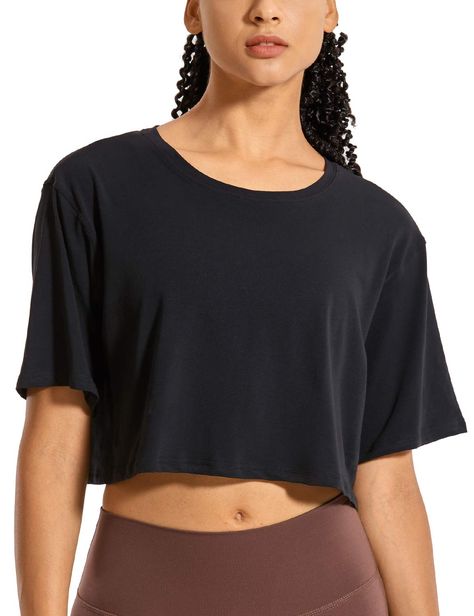 Baggy Crop Top, Crz Yoga, Cropped Tee Shirt, Tops Short Sleeve, Workout Crop Top, Casual Athletic, Athletic Running, Yoga Shirts, Cropped Tops