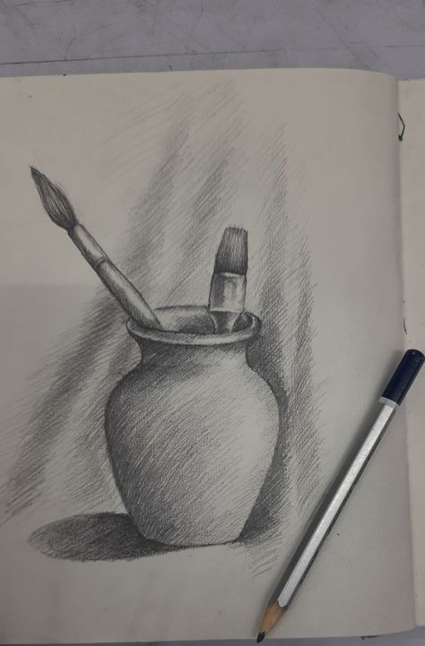 Pencil Shading Object Drawing, Still Life Painting Pencil Shading, Still Lives Drawing, Still Life Shading, Object Drawing Pencil, Still Life Drawing Pencil, Still Life Pencil Drawing, Still Objects, Pot Still Life