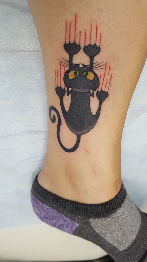 Cat Scratching Tattoo, Scratching Cat Tattoo, Scraggly Cat Tattoo, Scary Cat Tattoo, Evil Cat Tattoo, Cat Scratch Tattoo, Scared Black Cat Tattoo, Scared Black Cat Drawing, Savage Cat