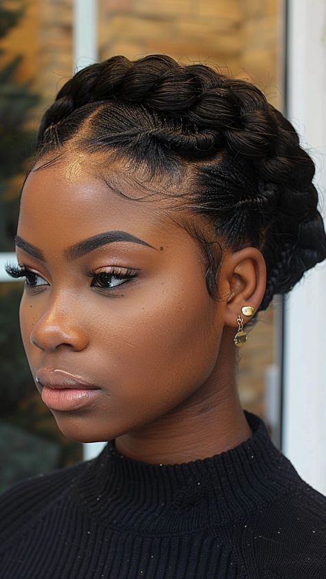 22 Casual Weave Updo Hairstyles for Everyday Glam Braid Updo Black Women, Cornrows For Wedding, Quick Low Maintenance Hairstyles, Braid Hairstyle For Natural Hair, Gala Hair Styles For Black Women, Braided Updo Styles For Black Women, Protective Hairstyles Short Natural Hair, African American Cornrow Hairstyles, Halo Braid Black Women