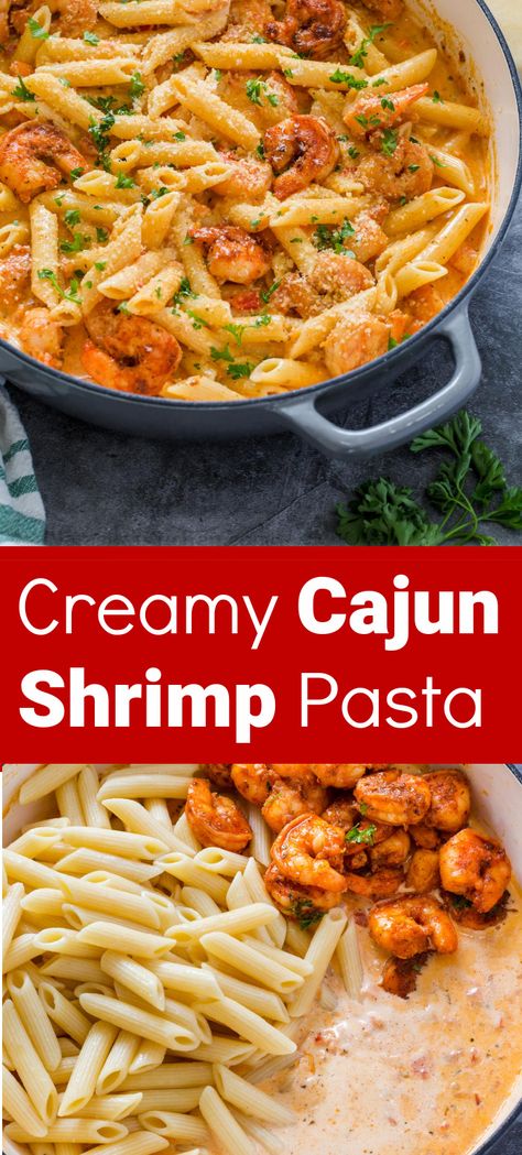 Cajun Shrimp Pasta recipe that makes for the BEST pasta dinner that is ready in under 30 minutes! Buttery cajun shrimp in a creamy cajun sauce mixed with pasta. An easy pasta dish packed with so much flavor! Cajun Shrimp Pasta Without Heavy Cream, Crispy Shrimp Pasta Recipes, Cajun Shrimp Pasta With Peppers, Creamy Garlic Cajun Shrimp Pasta, Copycat Chilis Cajun Shrimp Pasta, Chicken And Shrimp Pasta Red Sauce, Chili's Cajun Shrimp Pasta Recipe, Cajun Shrimp Pasta Recipes Creamy, Cajun Shrimp Pasta Chilis