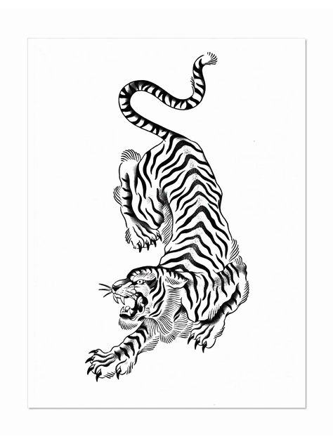 Hindu Tiger Tattoo, Classic Tiger Tattoo, Japanese Tiger Drawing, Tiger Line Drawing, Japanese Tiger Tattoo Design, Chinese Tiger Tattoo, Traditional Tiger Tattoo, Flower Of Life Tattoo, Japanese Tiger Tattoo