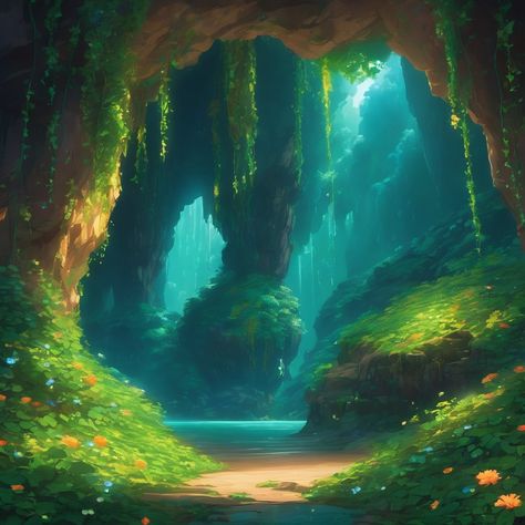 Beautiful Cave, Fantasy Environment, Magical Sky, Scenery Background, Pretty Landscapes, Biome, Fantasy Setting, Fantasy Places, City Landscape