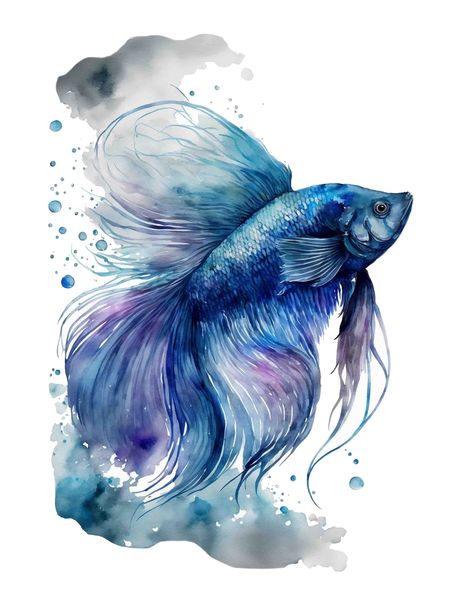 Betta Fish Watercolor, Fish Digital Art, Blue Betta Fish, Fish Watercolor, Printable Animals, Watercolor Blue, Classic Frame, Cabin Ideas, Digital Art Print