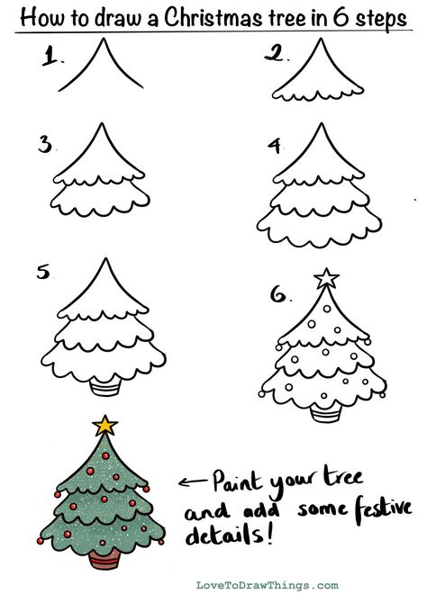 Trin For Trin Tegning, Easy Christmas Drawings, Christmas Doodles, Christmas Card Art, Easy Doodle Art, Easy Doodles Drawings, Christmas Drawing, Simple Doodles, Christmas Crafts For Kids