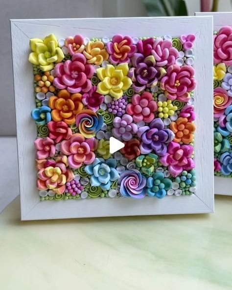 Alisa Lariushkina on Instagram: "Sold! ✨ Set of 4 artworks with succulents and roses, each is 4”x4” (10x10 cm) ~made of high-quality air-dry clay ~wooden frame ~signed on the back 🩵 .  #clayart #claysculpture #polymerclay #art #decor #forhanging #framedart #artinprogress #artinspiration #airdryclay #clayquilling #artinstagram #liskaflower #succulents #succulover #plantart" Air Dry Clay Wall Art, Airdryclay Ideas, Artist Hands, 3d Canvas Art, Clay Painting, Clay Things, Air Dry Clay Projects, Clay Wall Art, Ceramic Wall Art