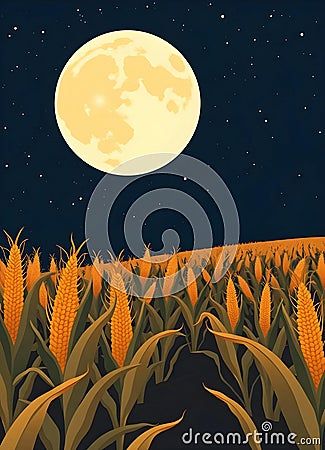 ai-generated-vector-illustration-corn-field-full-moon-sky-full-stars Sharad Purnima, Corn Field, Sky Full, Full Moon, Corn, Vector Illustration, Moon, Stars