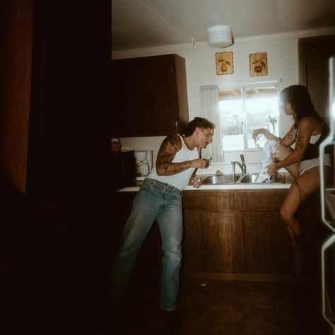 trailer park aesthetic ✨ content shoot: @fromthedaisies models: @ladyheifer @rawhide_ron Trailer Park Couple, Trailer Park Aesthetic, Western Couple Photoshoot, Park Aesthetic, Traditional Engagement, Indoor Family, Aesthetic Content, Family Shoot, North Country