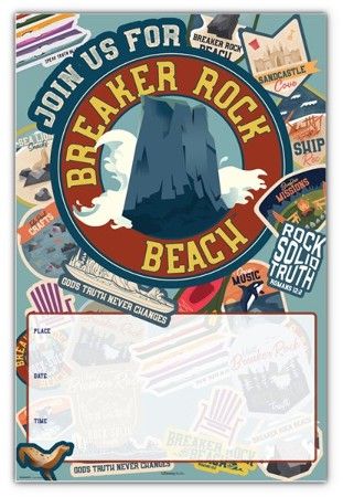 Breaker Rock Beach: Promotional Poster Breaker Rock Beach, Lifeway Vbs, Beach Invitations, Rock Beach, Vbs 2024, Promotional Poster, Question Sign, Wall Displays, Beach Sign