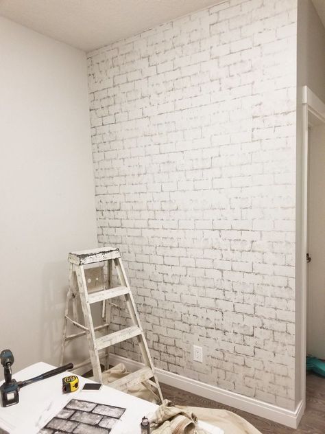 Brick Wall STAMPING and This One in Under 30 Minutes! Wall Stamping, Brick Veneer Panels, Brick Wall Stencil, Diy Faux Brick Wall, Diy Brick Wall, Faux Brick Backsplash, Faux Brick Panels, Faux Brick Walls, Entry Wall